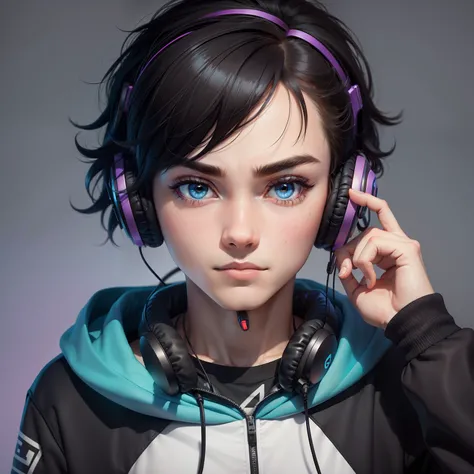 imagine social media profile picture, quirky gamer boy wearing black headphones, looking straight at the camera, 2D hand drawn, subtle shading, colorful --stylize 450 --v 5.2