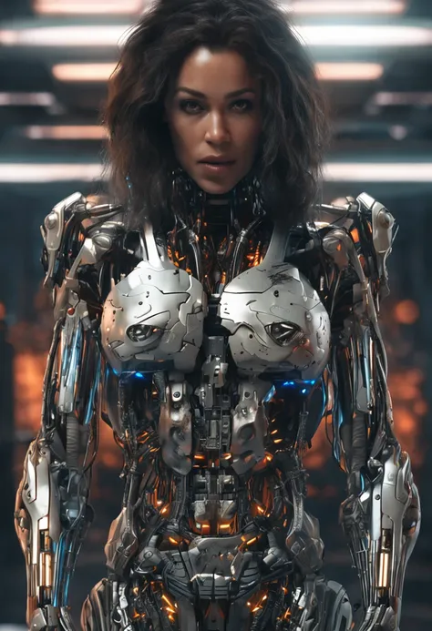 a bad woman in a futuristic suit with a ((skeleton head)), ((which disintegrates)), cybernetic, cyberpunk art, computer art, detailed eyes, (highly detailed skin:1.2), (realistic lighting:1.1), (realistic shadows:1.1), ((best quality)), (detailed), 8k uhd