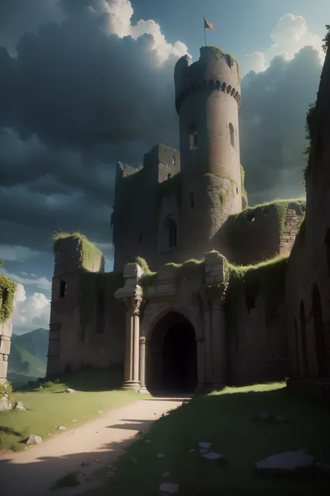 castle ruins cinematic lighting