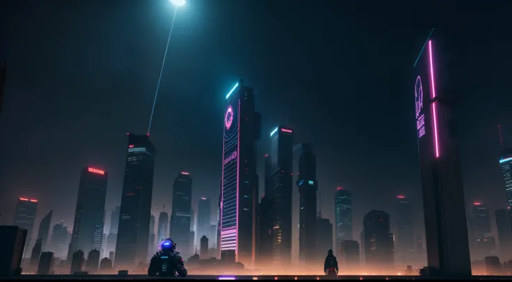 CIDADE CYBERPUNK, rosa e azul, night time, luz de cinema, overpopulation, Chovendo, 3D-rendering, 4k, fotorrealista, muitas pessoas andando.