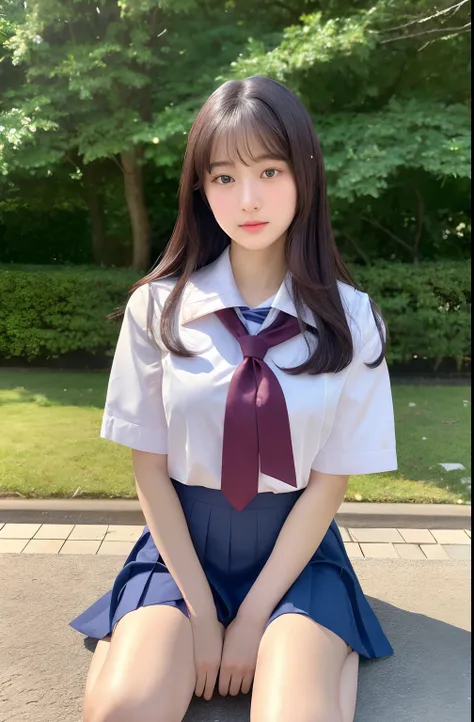 Close up portrait of woman walking in park in uniform、Japan Person Model、Young Sensual Gravure Idol、Young cute gravure idol、Realistic Young Gravure Idol、Realistic sensual gravure idol、Young gravure idols、sophisticated gravure idol、奈良美智、Young skinny gravure...