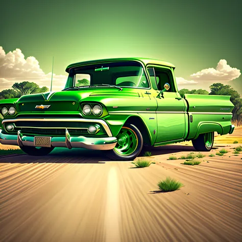 GREEN Chevrolet - C10 - 1960 official art, unity 8k wallpaper, ultra detailed, aesthetic, masterpiece, best quality, photorealistic --auto