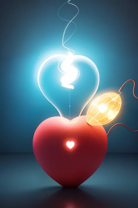 cartoon heart hugging a lamp with arms and legs, Subatomic electrons! Amando, Light - Heart, Arte Conceitual do Amor, 😃😀😄☺🙃😉😗, heart effects, Telegrama Sticker, Amando, The eyes are bright red lamps, illustration, Heart Eyes, it is glowing, illustartion, H...