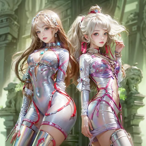 ((​masterpiece:1.4)、(top-quality:1.4)、(reallistic:1.7))、Two pairs of sexy female space federal police、Yuri and Kays sexy duo、Super sexy daughter、Super beautiful girl、2girls:1.4、Transparent clothing、Sexy costumes、Glossy luxury latex、Luxury Latex Bodysuit、By...