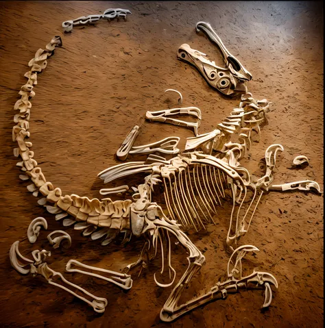 arafed image of a skeleton with a bird on its back, dinosaur bones, dinosaur skeletons, etched relief, on display in a fossil museum, fossil, lithoraph engraving, velociraptor, skeletal with extra fleshy bits, nachosaurus, fossil ornaments, dinosaur wood c...