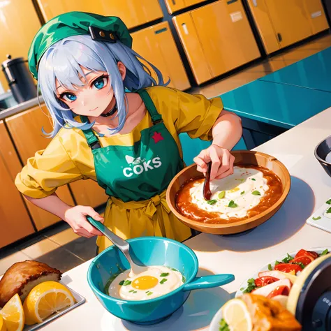 A girl cooks a dish