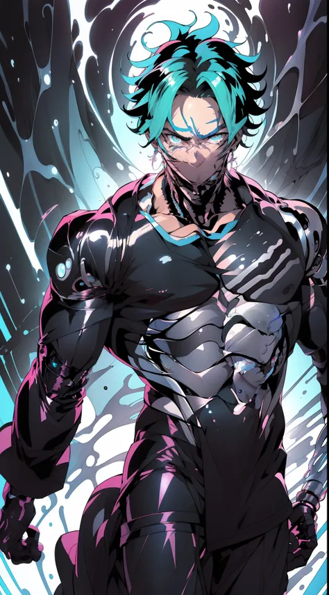 (anime) . Male ((((Terminator)))) . (Masterpiece: 1.8), (64k quality), (final fantasy artwork concept), detailed (manga eyes + hair + clothes + body + face + colors + shoulders + eyes (globular + transparent + liquid) + (sharper drawings) + (shiny jewelry)...