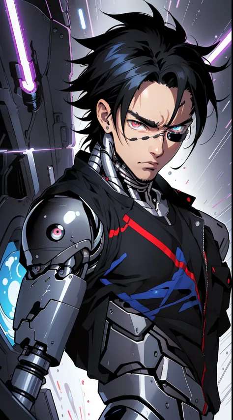 (anime) . Male ((((Terminator)))), black hair, . (Masterpiece: 1.8), (64k quality), (final fantasy artwork concept), detailed (manga eyes + hair + clothes + body + face + colors + shoulders + eyes (globular + transparent + liquid) + (sharper drawings) + (s...