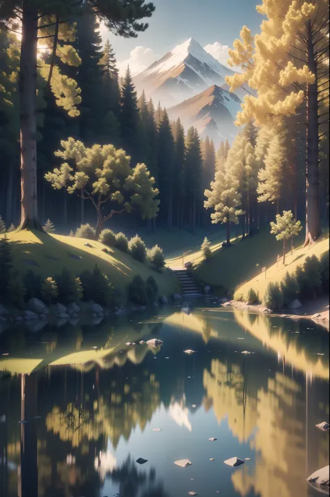 a beautiful landscape, reflections, ray tracing