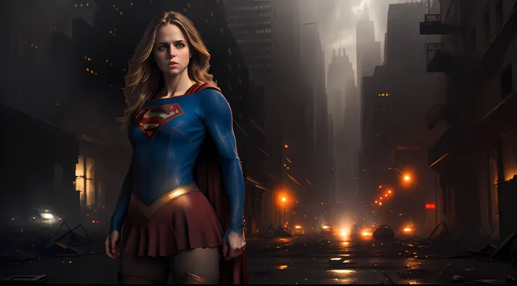 8k, best quality, real picture, intricate details, ultra-detailed, ultra highres, depth field,(photorealistic,realistic:1.2), masterpiece,photo of 1girl, supergirl, superhero, arms on hips, realistic, red cape, bodysuit, revealing clothes, red boots, panty...