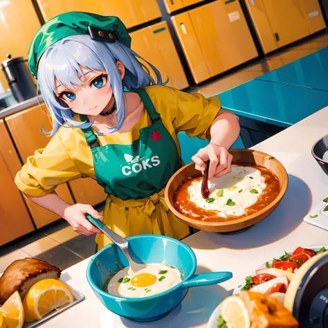 A girl cooks a dish