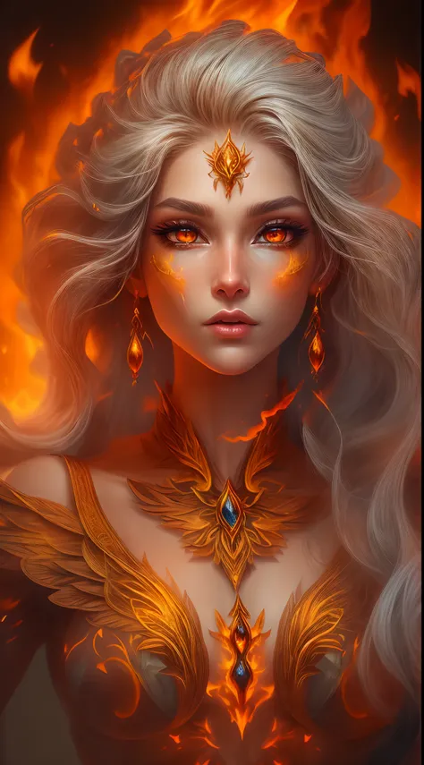 this is a realistic fantasy artwork prominently featuring realistic fire, including wisps of flames, glowing hot embers, subtle ...