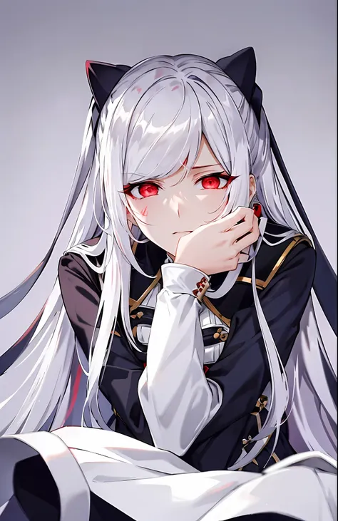 white hair,red eyes,disqusted