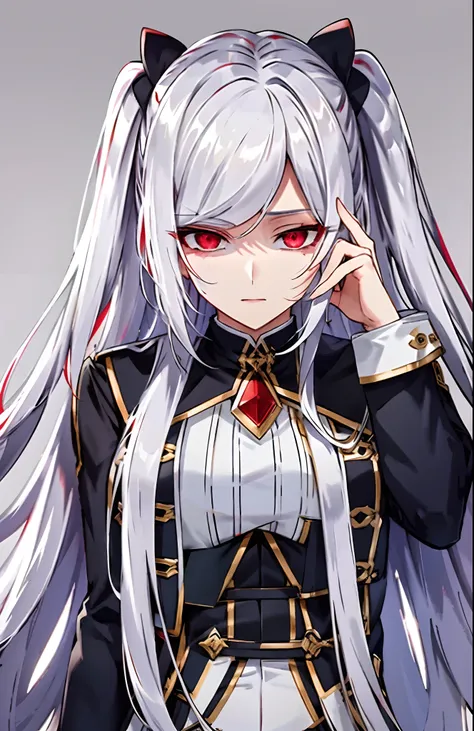 white hair,red eyes,disqusted