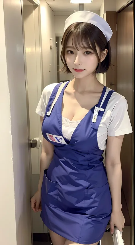 (4k, Highest Quality), (realisitic, Photorealistic), (Yakian),
1 Girl, Solo, (Attribution to viewers),
perfect hand, looking_al_viewer, fair face, Short hair, (Pretty breasts, cleavage:1.0), nurse, Nurse apron, Nurse headdress,18 years-old、乃木坂アイドル、pornstar...