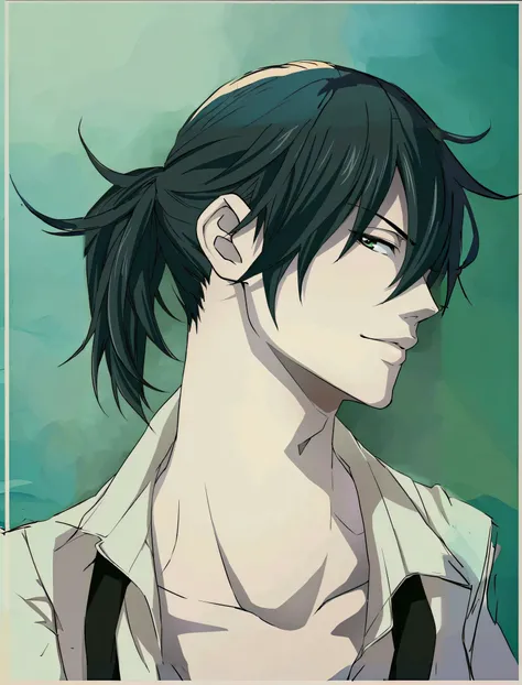 anime guy with black hair and a white shirt looking to the side, anime handsome man, inspired by Okumura Masanobu, sebastian michaelis, fukaya yuichiro, tall anime guy with blue eyes, male anime character, handsome anime pose, inspired by Okumura Togyu, ma...