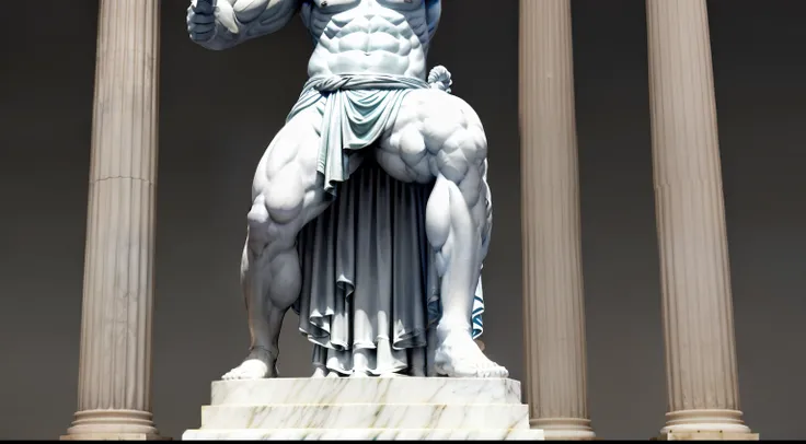 A closeup of a statue of a man holding a baseball bat, Greek statue, statue of hercules, greco roman statue, ancient greek statue, strong ambient occlusion, statue of hercules looking angry, muscle extremely detailed, Greek marble statue, ambient occlusion...