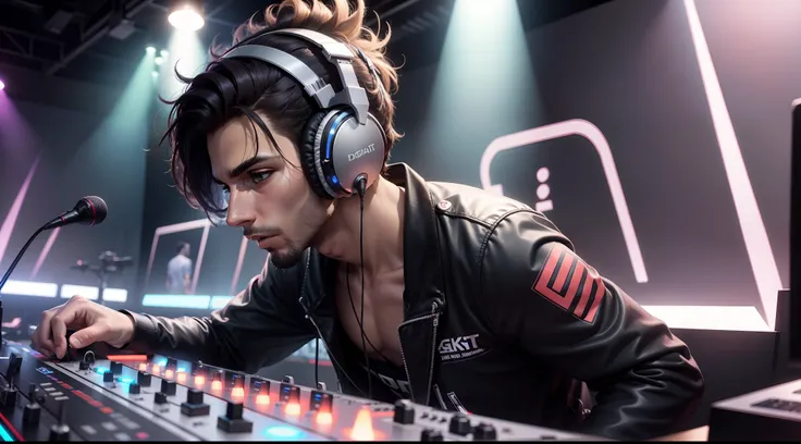 homens com headphones em festa dj boate 8k