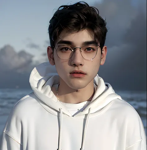 (masterpiece:1.2), (best quality:1.2), hyper realistic,highestres,absurdres,extremely detailed,volumetic,dramatic lighting,(frontal view),
20 year old boy,face,detailed eyes, white hoodie, black t-shirt, with background ((sky))