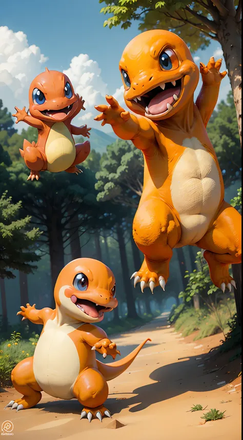 Charmander Pokemon, different poses, attacking pose