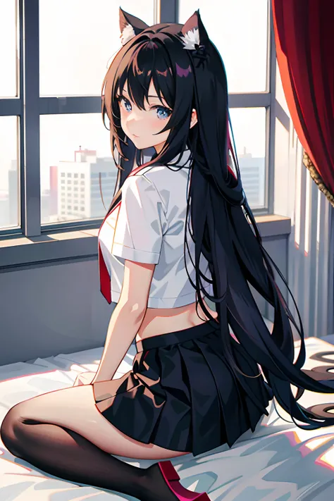 Anime girl in sexy costume sitting on bed, Seductive Anime Girl, by Jin Homura, beautiful alluring anime woman, beautiful alluring anime teen, Beautiful anime girl, (Anime Girl), Anime Girl, charming anime girls, Ilya Kuvshinov with long hair, anime wallap...