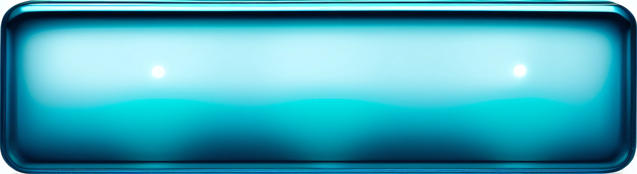 rectangular button in blue color, details with reflection of light on the plate, front view, white background