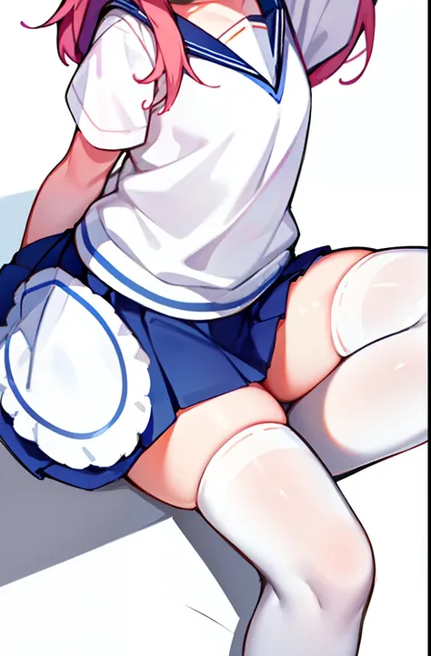 1girll，full bodyesbian，Student clothes，Fleshy legs，white stockings，Cute white background, （Speaking heart：1.4）ultra - detailed，tmasterpiece，HighestQuali，love letter，angle of view，ssmile，Blushlush