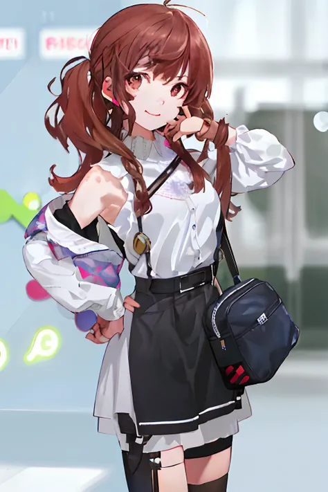 （Master parts、Best quality、extremely detaile:1.5）BREAK 1girl，Focus only，Girl with brown eyes，Medium brunette curly wavy，Freckles and dimples on the face，Large eyelashes，Gamer headset around the neck，Details and neon around and sparks。