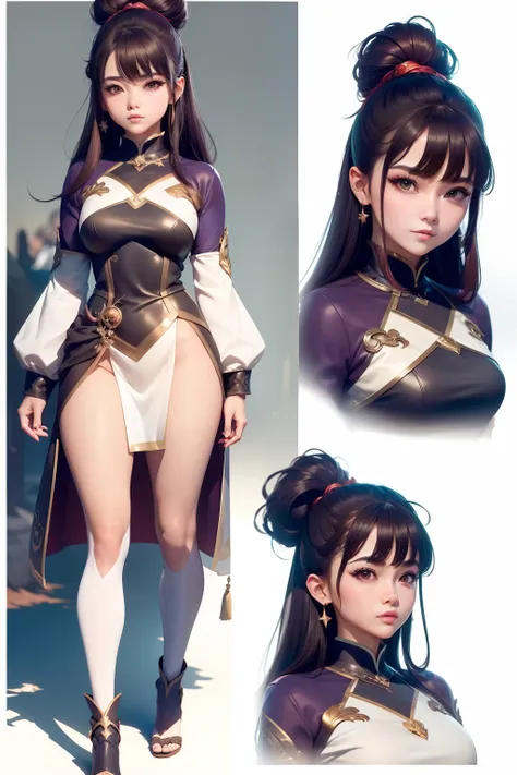 ((masterpiece)),(((best quality))),(character design sheet, same character, front, side, back), illustration, 1 girl, hair color, bangs, hairstyle fax, eyes, environment change scene, Hairstyle Fax, Pose Zitai, Female, Shirt Shangyi, Star, Charturnbetalora...