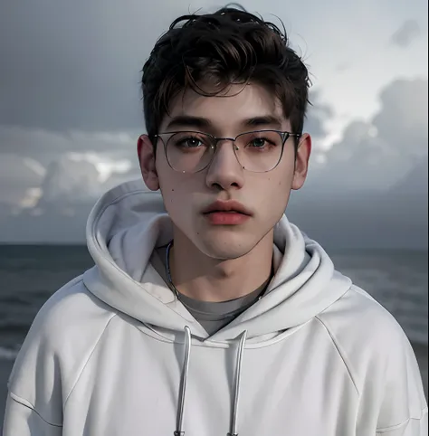 (masterpiece:1.2), (best quality:1.2), hyper realistic,highestres,absurdres,extremely detailed,volumetic,dramatic lighting,(frontal view),
20 year old boy,face,detailed eyes, gray hoodie, black t-shirt, with background ((sky))