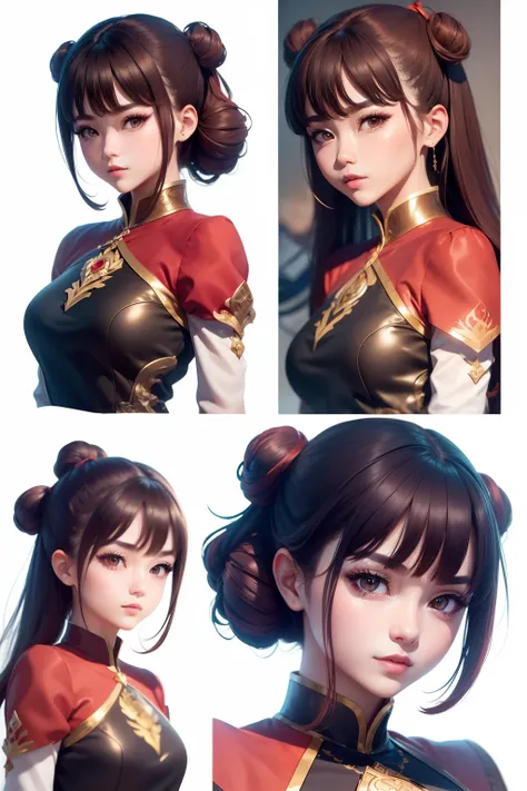 ((masterpiece)),(((best quality))),(character design sheet, same character, front, side, back), illustration, 1 girl, hair color, bangs, hairstyle fax, eyes, environment change scene, Hairstyle Fax, Pose Zitai, Female, Shirt Shangyi, Star, Charturnbetalora...