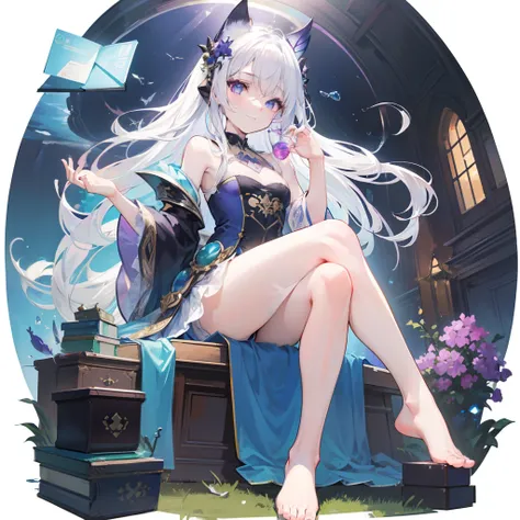 [(Transparent background:1.5)::5],(((Masterpiece))),(((Best quality))),(((Extremely detailed))),illustration, 1girll,Solo,mysterious,vivd colour,Shiny, Underwater transparent sealed hemispherical glass dome, (White hair),(Purple eyes), full bodyesbian,Bare...