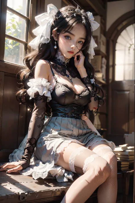 ((Masterpiece)), (Top Quality), 8k, High Detail, Ultra Detail, 24-year-old woman sitting (Vintage Photo Style: 1.1), Ethereal and whimsical style, Masterpiece, Raw, white underwear, Tense underwear, Photos that capture the charm and innocence of Lolita fas...