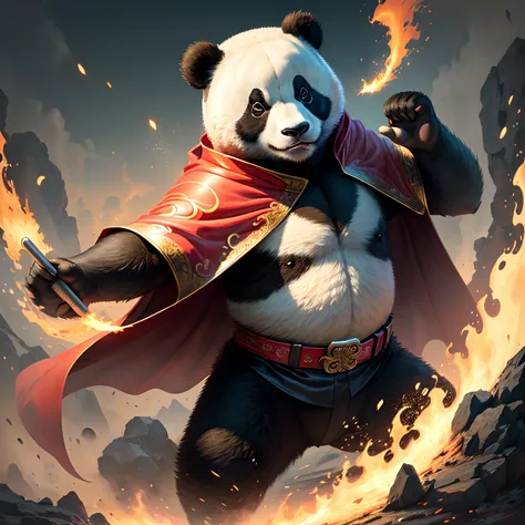 A panda who knows kung fu, With a hat, Wearing a red cape, anime style, anime, stereogram, UHD, super detail, high details, high quality, highres, best quality, 16k