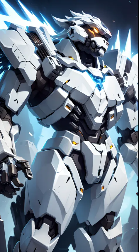 there is a white metal robotic gorilla, wearing white mech inspiration, gorilla species mech, mecha animal, mecha art, mecha sty...