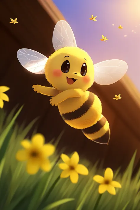 little bee flying flowers