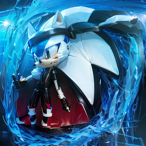 Sonic the Hedgehog，But the body and hair are white，Wear a combat suit full of technology