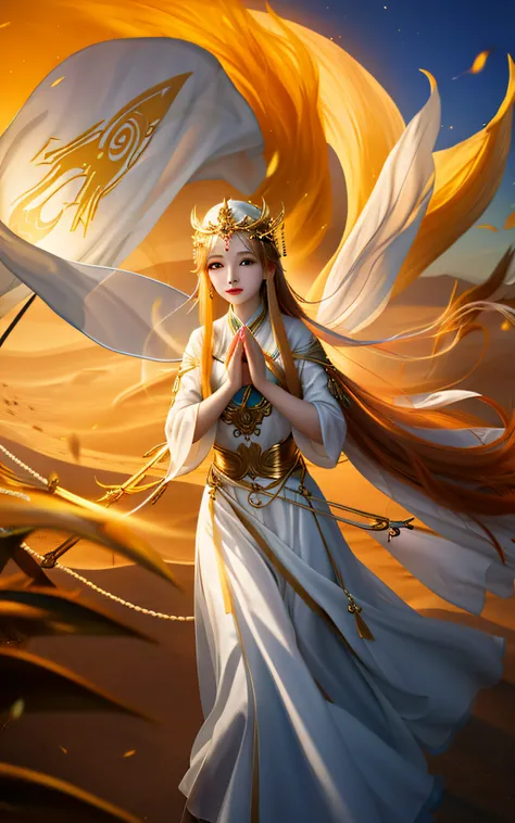 The radiance is with the oracle，Praying maiden with light，Enemies destroyed in the sea of sand。Best quality at best