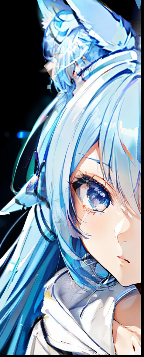 a close up of a person with a blue hair and blue fox ears wearing a white hoodie, visual novel sprite, portrait, cloth sim, 2 d sprite, art style of rune factory 5, art of kirokaze pixel, rin, anime style”, closeup picture, sprite 2 d, anime vtuber closeup...