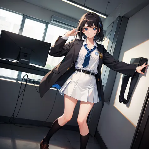 1girl, solo,(best quality),(masterpiece:1.1), full body, looking_at_viewer, dynamic angle, school uniform, cute, clear facial skin,