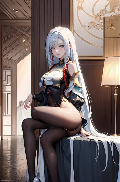 "(top-quality、tmasterpiece:1.2，Unity 16K wallpaper, Masterpiece, Best quality, super ultra detail, Extremely detailed CG, Caustics, Cinematic lighting, Detailed, Beautiful detailed eyes, Solo), 超高分辨率, Fine skin, teens girl，long  white hair、Smooth skin、Beau...