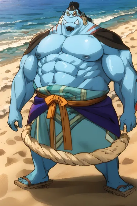 muscular man (jinbei) standing in beach