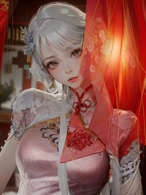 A girl in Hanfu, Cheongsam, Inspired by Lan Ying, white color hair，