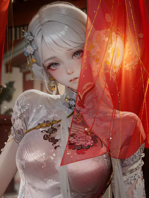 A girl in Hanfu, Cheongsam, Inspired by Lan Ying, white color hair，