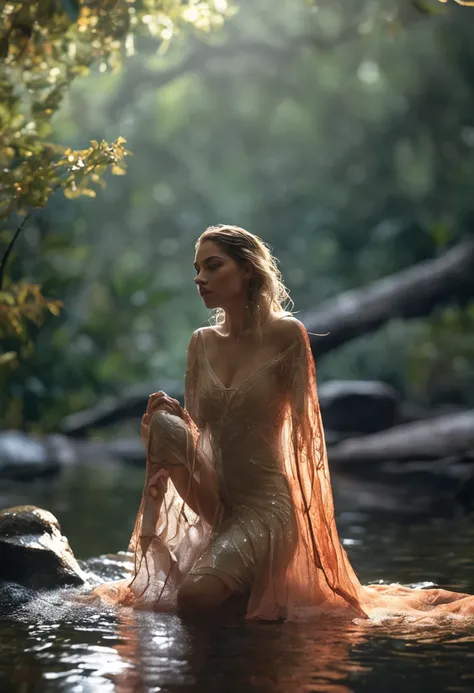 (masterpiece, high resolution:1.5), (photoshoot in the enchanting forest:1.2), (heavy rainfall creating a magical ambiance:1.2), (silver-haired elf maiden:1.2), (glistening wet hair and body:1.2), (sheer white blouse clinging to her form:1.2), (natural and...