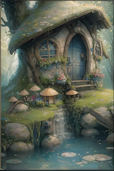 Background////Little Hobbit Village. They live in houses that blend in with the soil and vegetation.There is a small pond in the village of The Hobbit. Character //(Hobbit kids get wet from playing in the water. There are hobbit children on the back of a f...