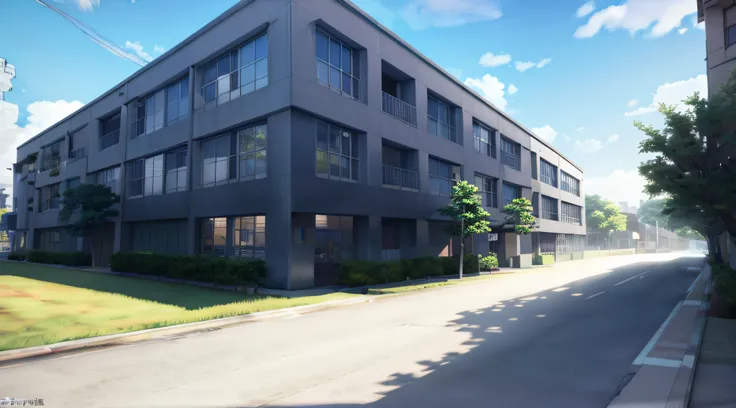 there is a building，lots of windows next to it, realistic establishing shot, rendered in lumion pro, realistic anime 3 d style, ...