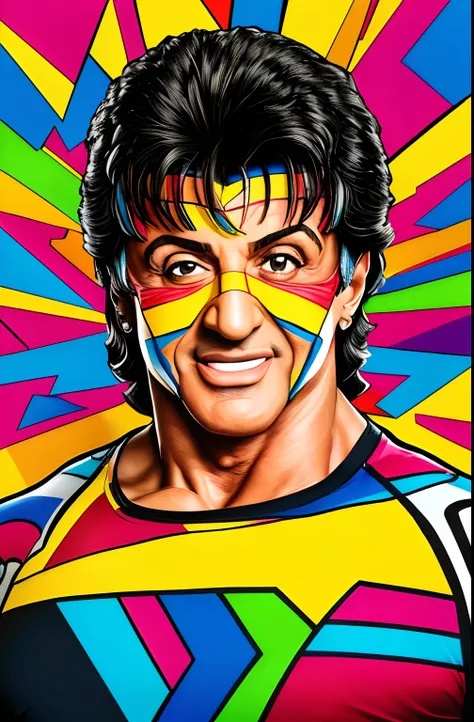 (Sylvester Stallone  Smile EDUARDO Kobra ,Romero Brito,The Filling Twins ,multidimensional geometric wall PORTRAIT, arte, Chibi,
Yang08k, lindo, Colouring,
Primary works, qualidade superior, melhor qualidade, Arte Oficial, Beautiful and Aesthetic, 512 k