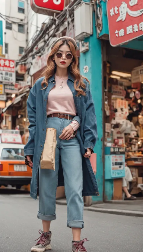 (masterpiece, street snap style:1.2), a nostalgic image capturing the essence of 1980s Japan, (dynamic urban setting:1.3), (vibrant city streets with retro signage:1.2), (pedestrians in vintage fashion:1.1), (lively atmosphere:1.2), (a bustling crowd in th...