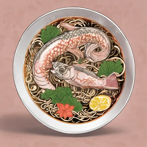 ((best quality)), ((masterpiece)), ((realistic)), The artwork showcases a mouthwatering bowl of ramen, expertly crafted and beautifully presented. The bowl contains Chinese noodles, accompanied by a flavorful broth made from pork, fish, or chicken bones. T...